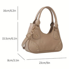 Studded Shoulder Bag Double Handle Faux Leather Crossbody