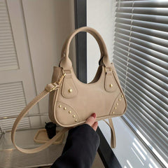 Studded Shoulder Bag Double Handle Faux Leather Crossbody