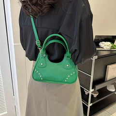 Studded Shoulder Bag Double Handle Faux Leather Crossbody