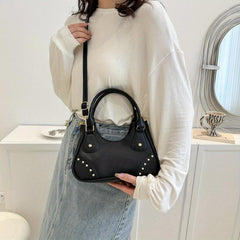 Studded Shoulder Bag Double Handle Faux Leather Crossbody