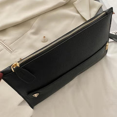 Litchi Pattern Clutch Bag Stylish Hand Office Bag With Wristlet