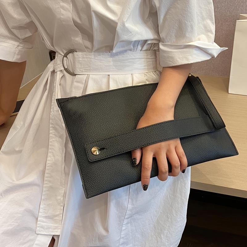 Litchi Pattern Clutch Bag Stylish Hand Office Bag With Wristlet