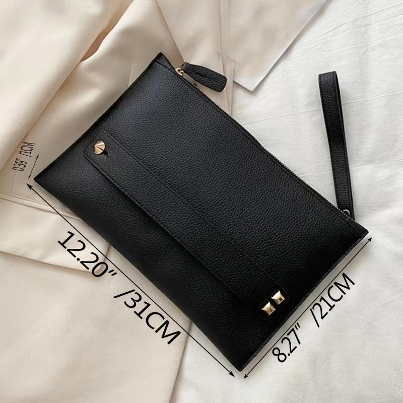 Litchi Pattern Clutch Bag Stylish Hand Office Bag With Wristlet
