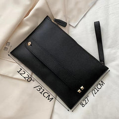 Litchi Pattern Clutch Bag Stylish Hand Office Bag With Wristlet