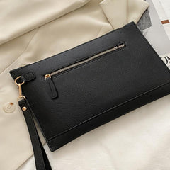 Litchi Pattern Clutch Bag Stylish Hand Office Bag With Wristlet