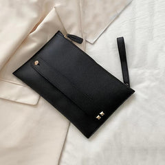 Litchi Pattern Clutch Bag Stylish Hand Office Bag With Wristlet