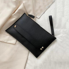 Litchi Pattern Clutch Bag Stylish Hand Office Bag With Wristlet