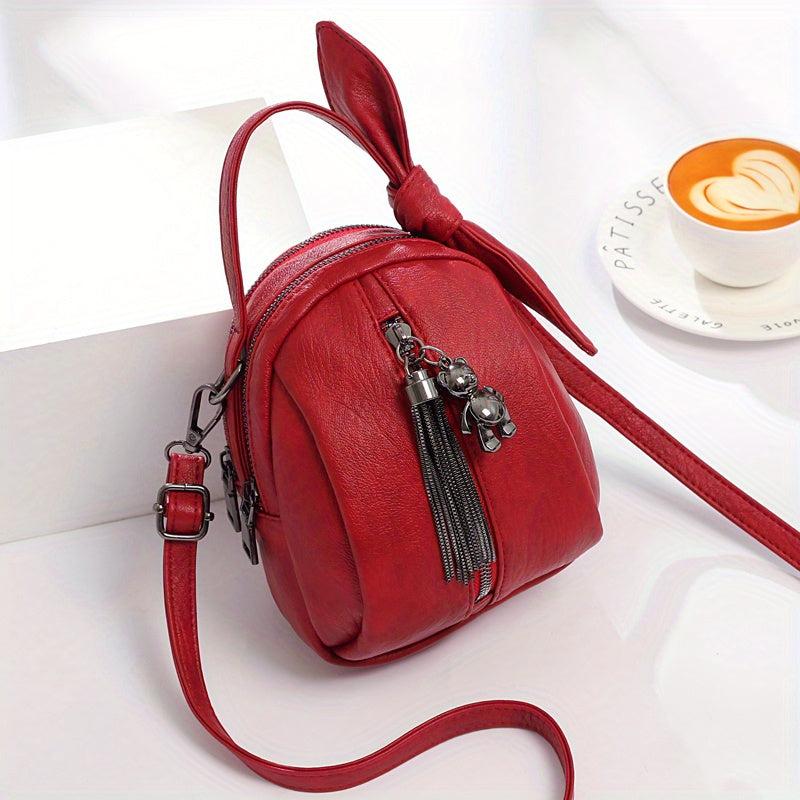 Mini Rabbit Ears Decor Crossbody Bag PU Leather Textured Bag
