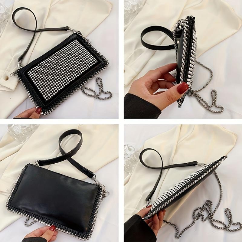 Retro Rhinestone Small Handbag PU Leather Crossbody Bag