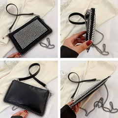 Retro Rhinestone Small Handbag PU Leather Crossbody Bag