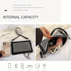 Retro Rhinestone Small Handbag PU Leather Crossbody Bag