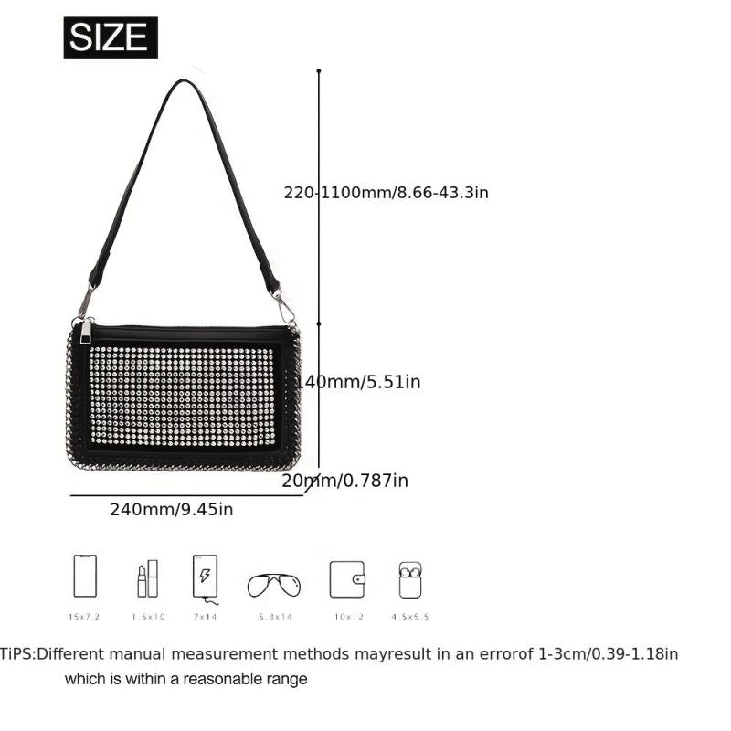Retro Rhinestone Small Handbag PU Leather Crossbody Bag