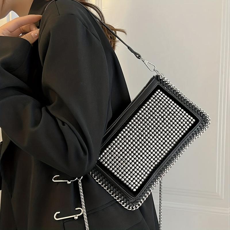 Retro Rhinestone Small Handbag PU Leather Crossbody Bag