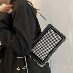 Retro Rhinestone Small Handbag PU Leather Crossbody Bag