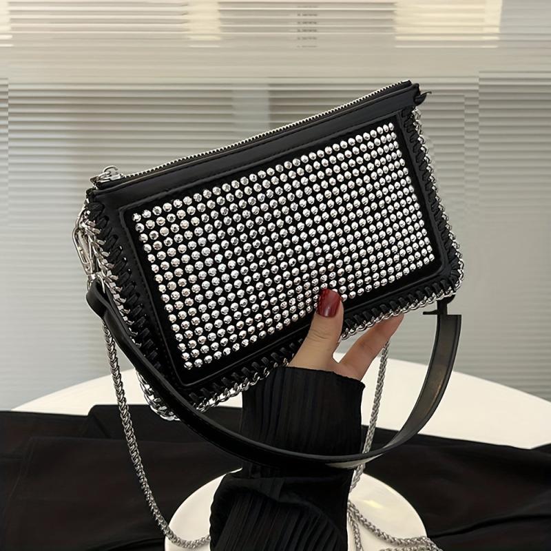 Retro Rhinestone Small Handbag PU Leather Crossbody Bag