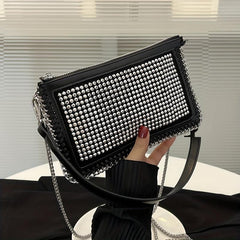 Retro Rhinestone Small Handbag PU Leather Crossbody Bag