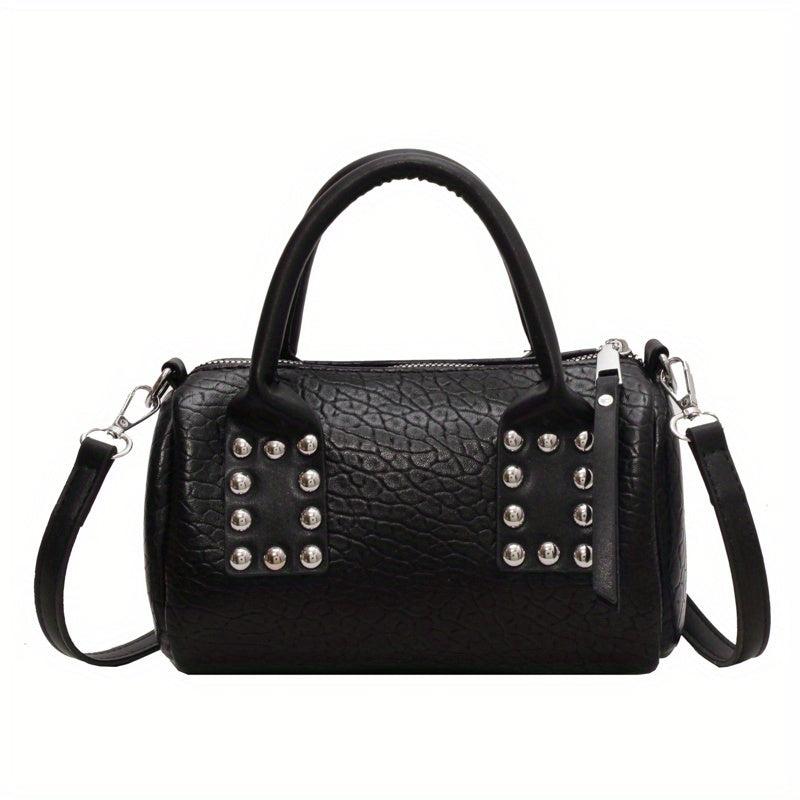 Crocodile Embossed Handbag Studded Satchel Purse Crossbody Bag