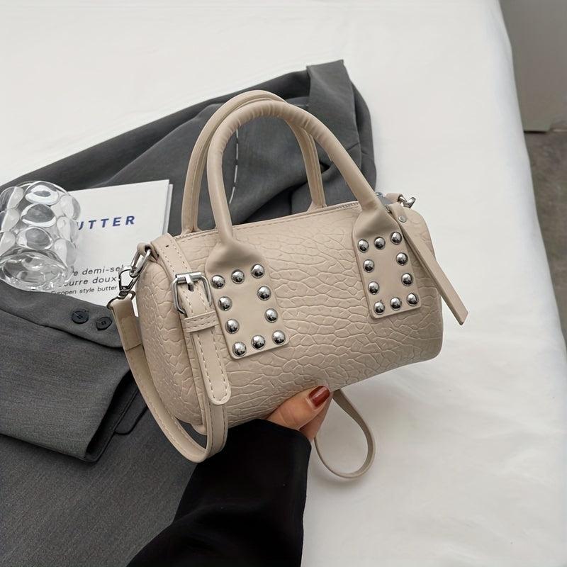 Crocodile Embossed Handbag Studded Satchel Purse Crossbody Bag