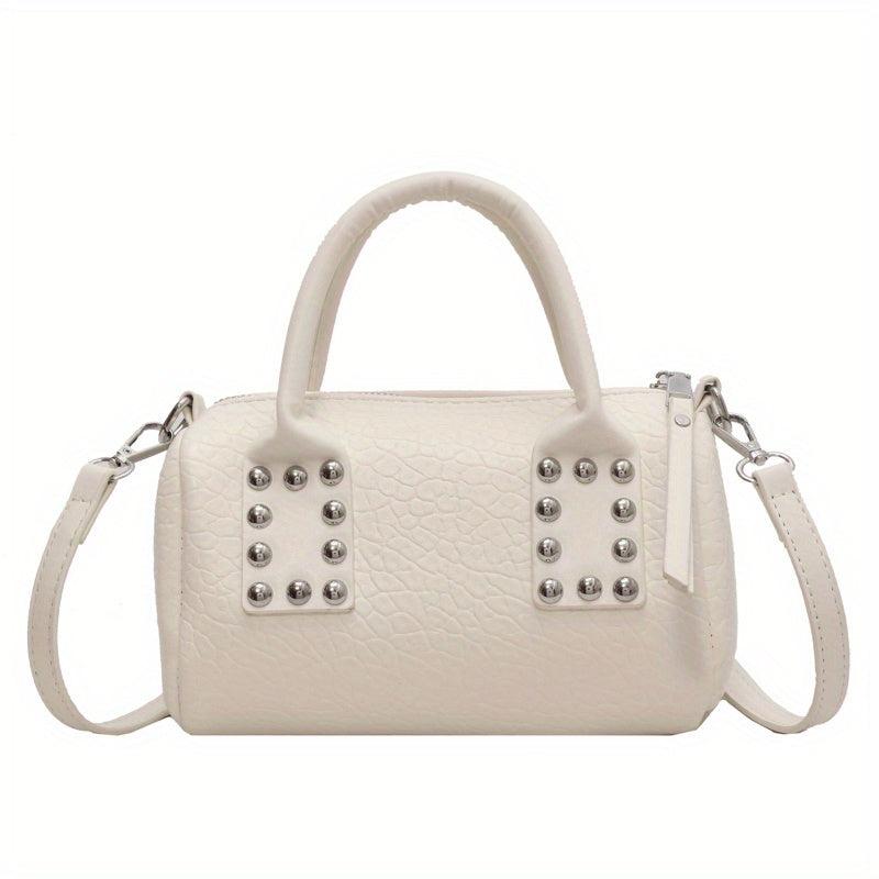Crocodile Embossed Handbag Studded Satchel Purse Crossbody Bag