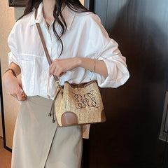 Boho Style Woven Bag Bucket Bag with Embroidery for Women