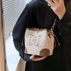 Boho Style Woven Bag Bucket Bag with Embroidery for Women