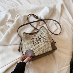 Boho Style Woven Bag Bucket Bag with Embroidery for Women