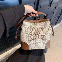 Boho Style Woven Bag Bucket Bag with Embroidery for Women