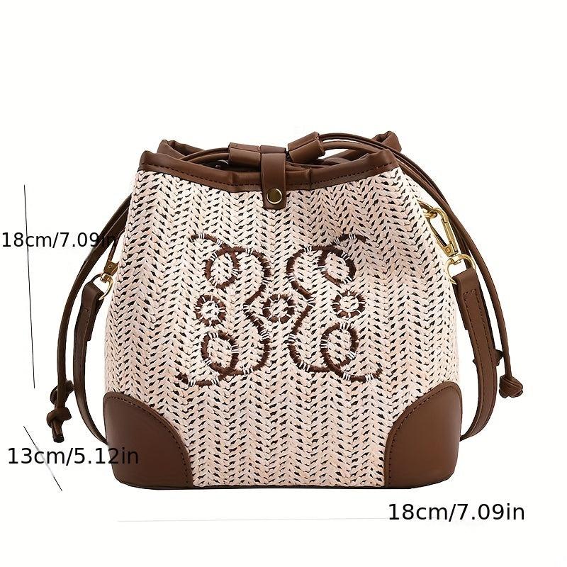 Boho Style Woven Bag Bucket Bag with Embroidery for Women
