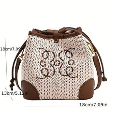 Boho Style Woven Bag Bucket Bag with Embroidery for Women