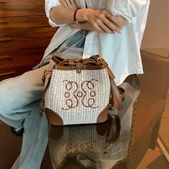 Boho Style Woven Bag Bucket Bag with Embroidery for Women