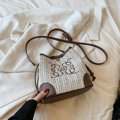 Boho Style Woven Bag Bucket Bag with Embroidery for Women