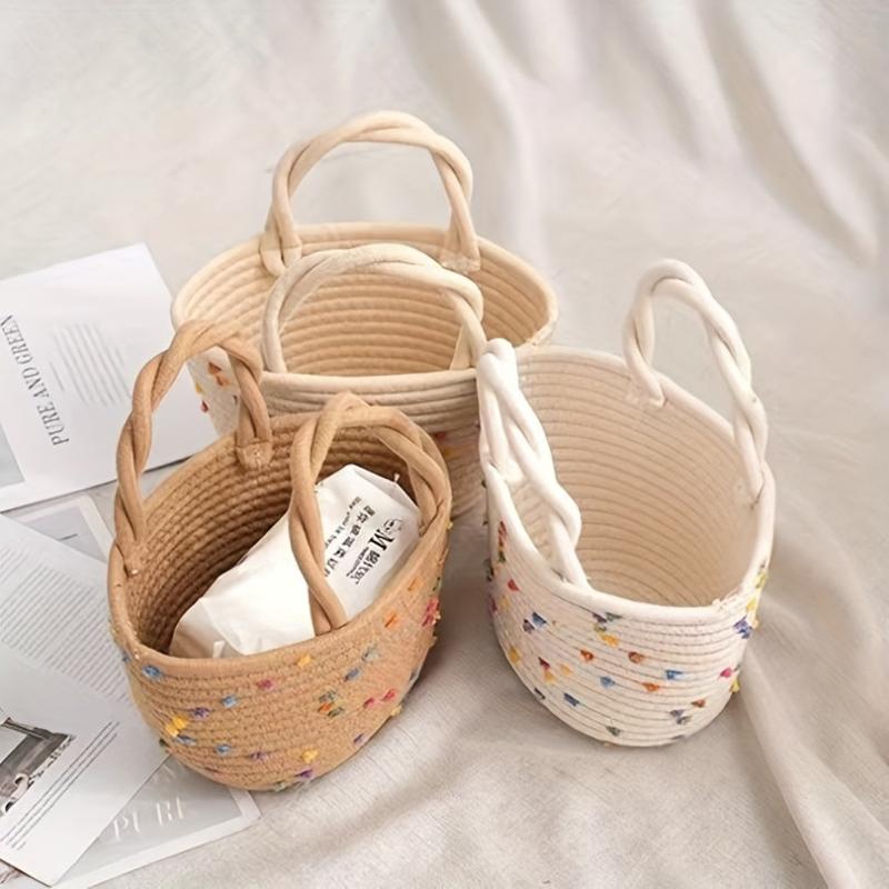 Colorful Dots Decor Tote Satchel Bag Lightweight Straw Handbag