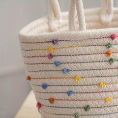 Colorful Dots Decor Tote Satchel Bag Lightweight Straw Handbag