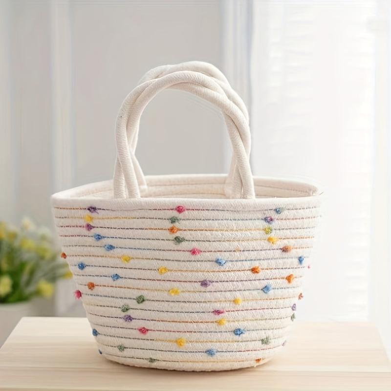 Colorful Dots Decor Tote Satchel Bag Lightweight Straw Handbag