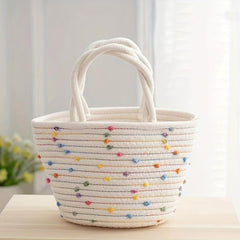Colorful Dots Decor Tote Satchel Bag Lightweight Straw Handbag