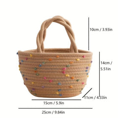 Colorful Dots Decor Tote Satchel Bag Lightweight Straw Handbag