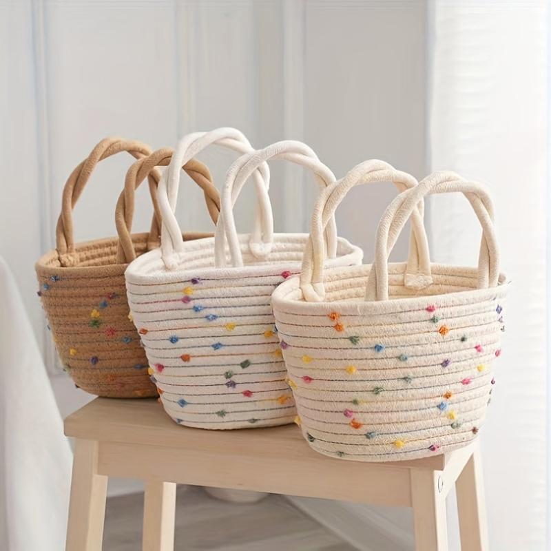 Colorful Dots Decor Tote Satchel Bag Lightweight Straw Handbag