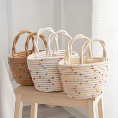 Colorful Dots Decor Tote Satchel Bag Lightweight Straw Handbag