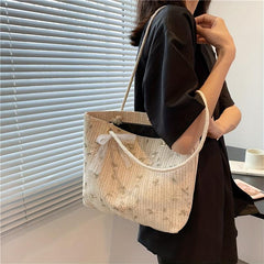 Straw Beach Tote Bag Floral Summer Handbag Women's Daily Shoulder Bag