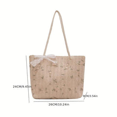 Straw Beach Tote Bag Floral Summer Handbag Women's Daily Shoulder Bag