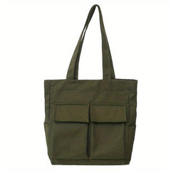 Large Canvas Tote Bag with Pockets for School Travel Shopping