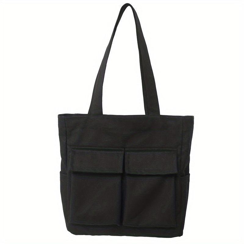Large Canvas Tote Bag with Pockets for School Travel Shopping