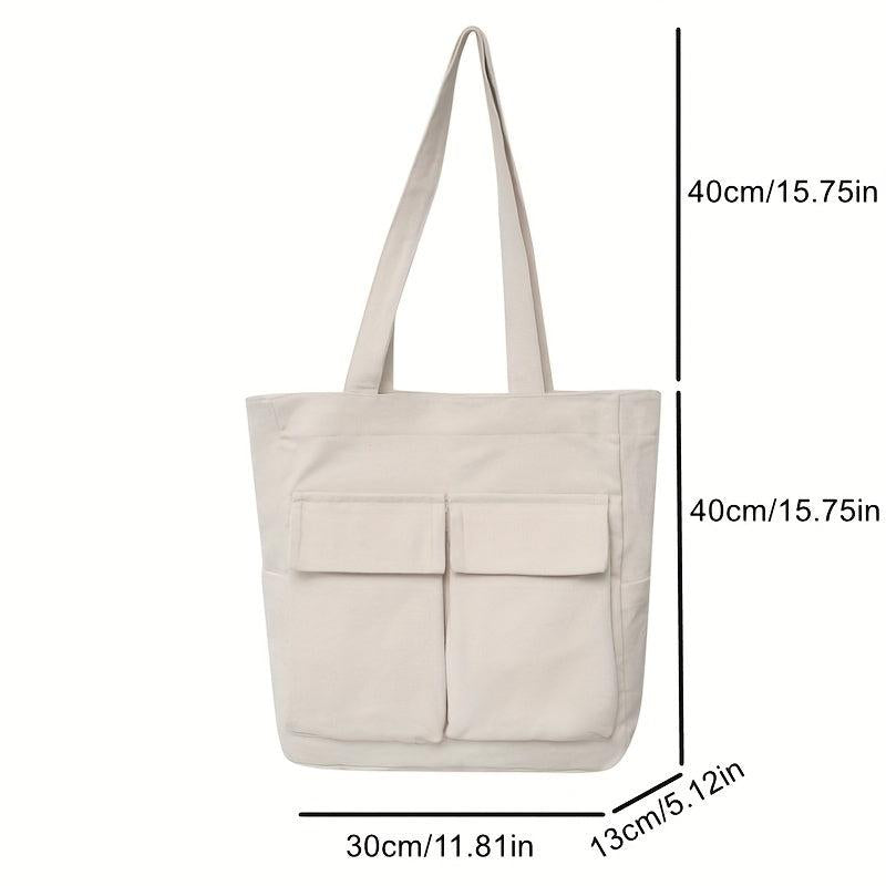 Large Canvas Tote Bag with Pockets for School Travel Shopping