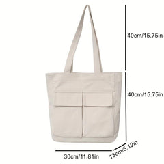 Large Canvas Tote Bag with Pockets for School Travel Shopping