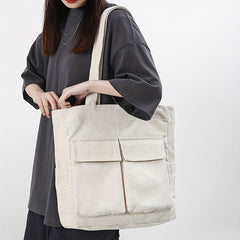 Large Canvas Tote Bag with Pockets for School Travel Shopping