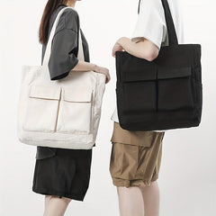 Large Canvas Tote Bag with Pockets for School Travel Shopping