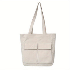 Large Canvas Tote Bag with Pockets for School Travel Shopping