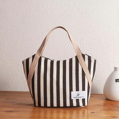 Striped Pattern Canvas Tote Bag Lightweight Satchel Casual Commuter Bag
