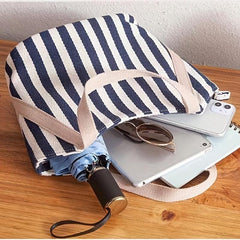 Striped Pattern Canvas Tote Bag Lightweight Satchel Casual Commuter Bag