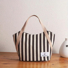 Striped Pattern Canvas Tote Bag Lightweight Satchel Casual Commuter Bag